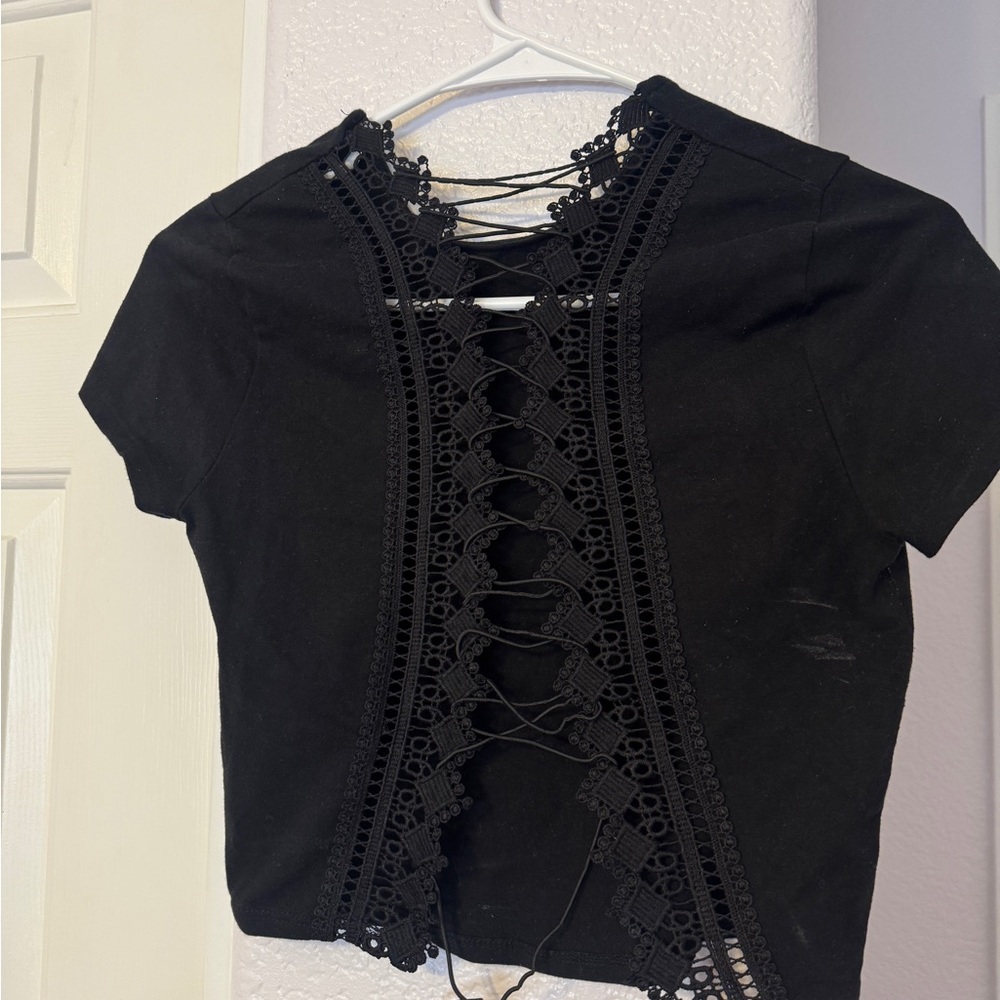 Elegant Black Lace-Up Women's Top